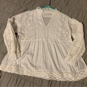 Buffalo David Bitton white crochet long sleeve top